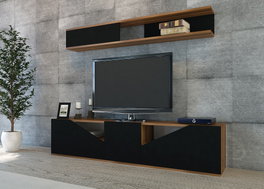 Hanah Home Mueble de TV Nogal y Negro con Estante de Pared